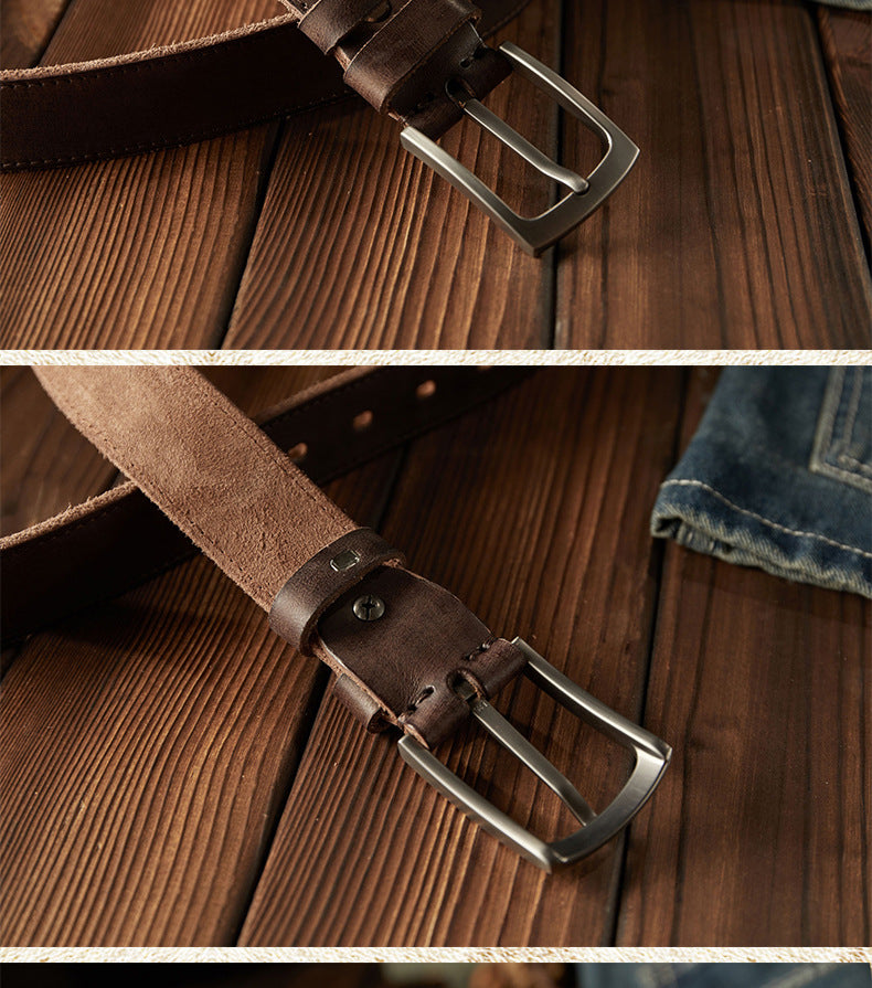 Men's Belt Handmade Genuine Cowhide Leather Needle Buckle Vintage Men's Belt