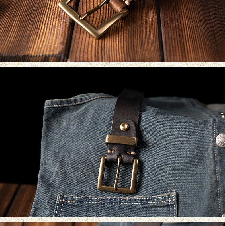 Men's Belt Genuine Cowhide Leather Casual Vintage Copper Needle Buckle Unique Men's Belt