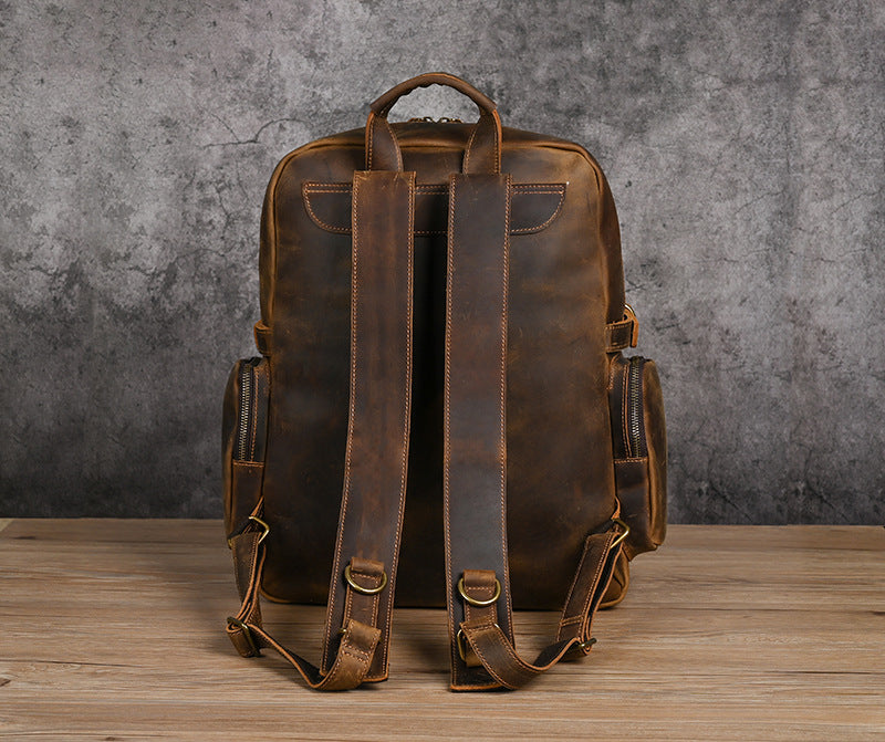 Men's backpack made of cowhide genuine leather large capacity retro casual men's business trip bag computer bag