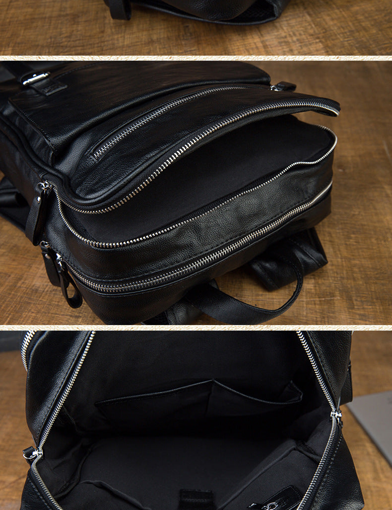 Men's backpack, original handmade cowhide genuine leather, simple casual computer bag, large capacity, travel bag
