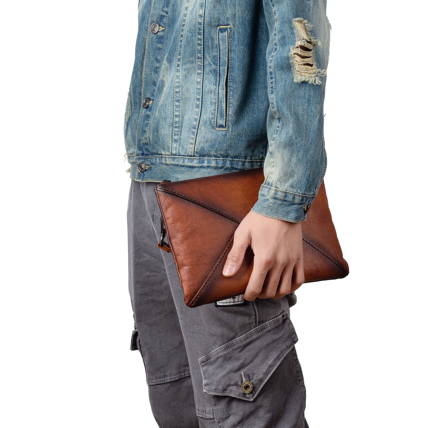 Men's Clutch Bag Genuine Cowhide Leather Casual Men's Handbag