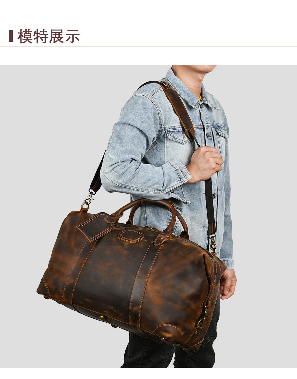 Men's Handbag Genuine Cowhide Luggage Bag Retro Casual Large Capacity Business Travel Bag for Men