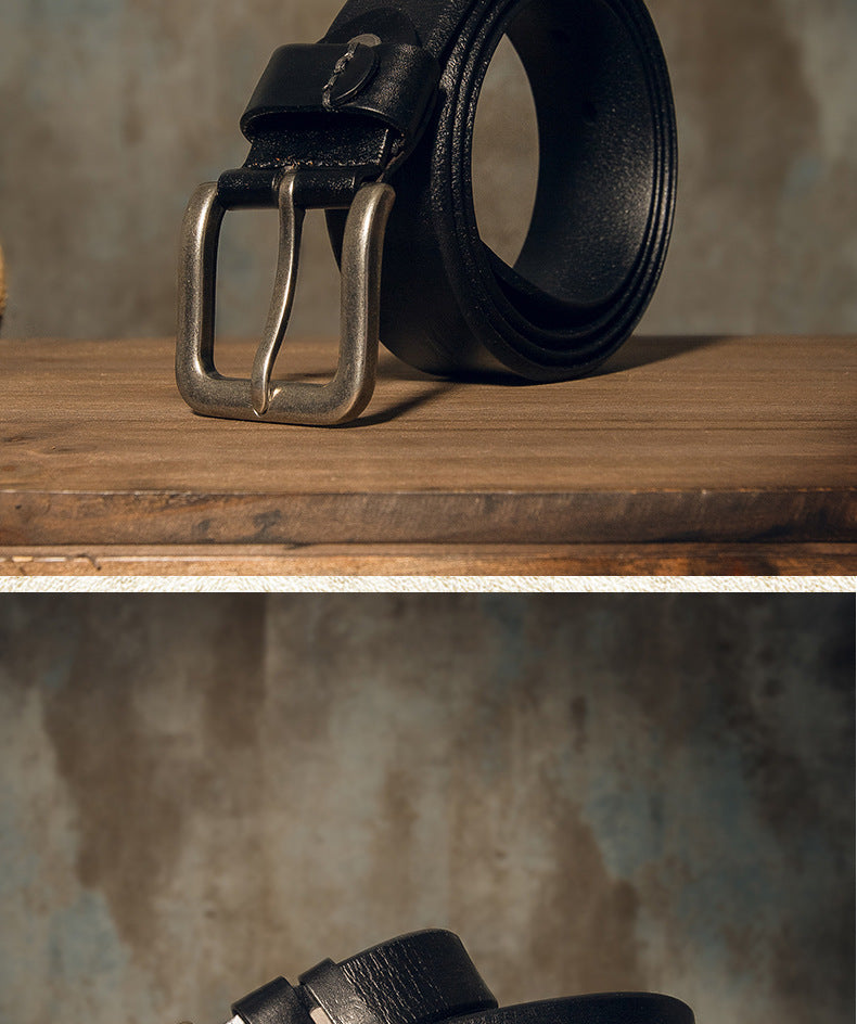 Men's Belt Genuine Cowhide Leather Handmade Needle Buckle Simple Casual Vintage Fashion Men's Belt