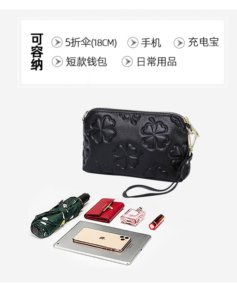 Genuine leather women's bag handbag fashion knurled clutch bag that goes with anything Temperament shoulder bag. Pochette