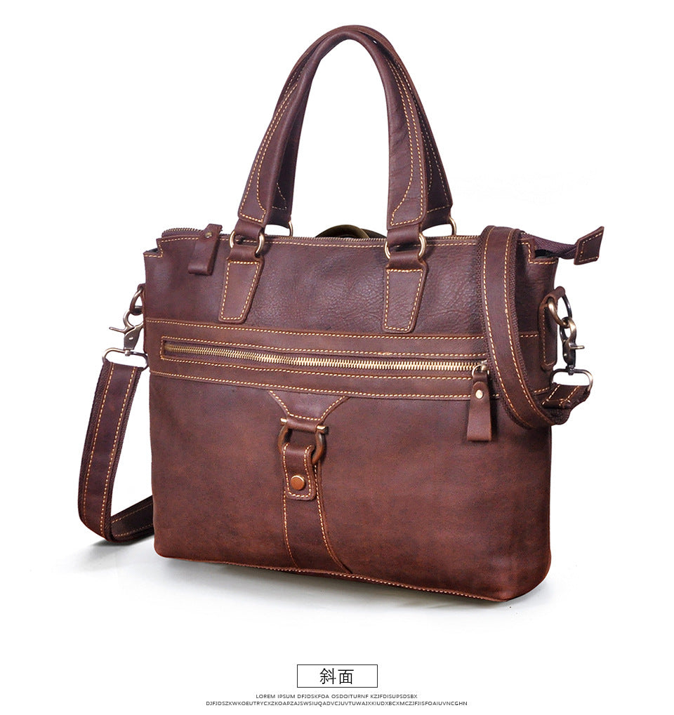 Men's Briefcase Crossbody Bag Cowhide Genuine Leather Retro Men's Shoulder Bag Handbag