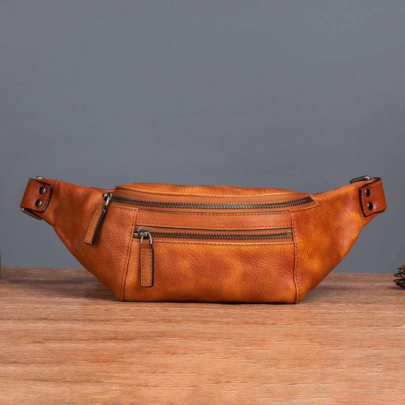 Men's Waist Pouch Cowhide Genuine Leather Retro Casual Men Bag