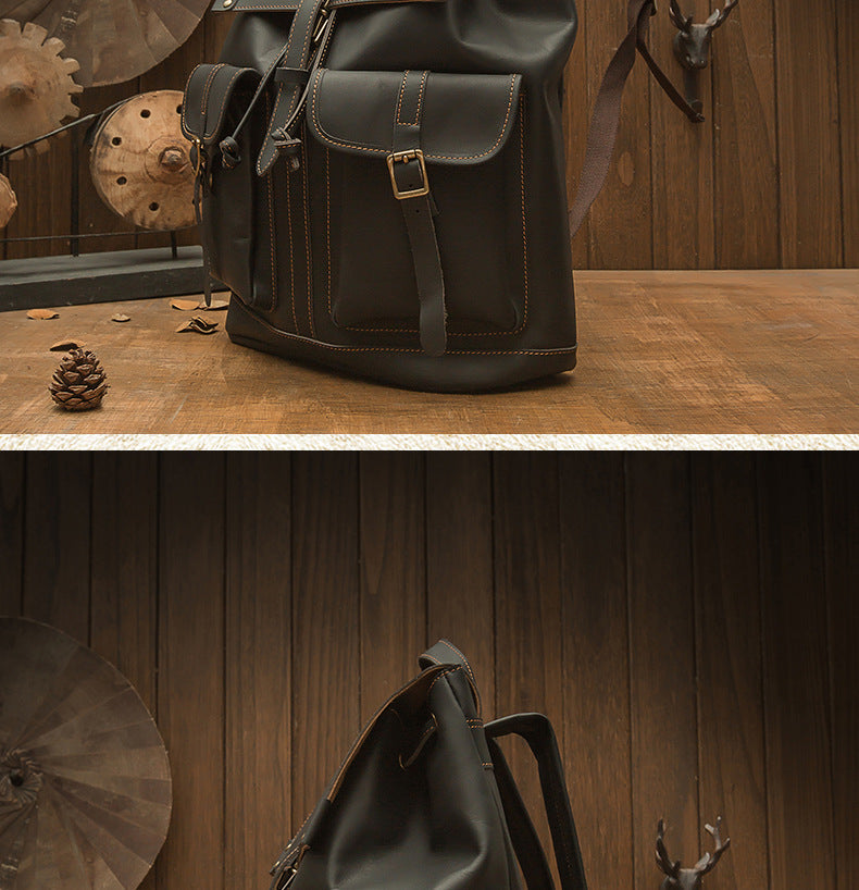 Men's backpack handmade original cowhide genuine leather retro fashion unisex casual bag