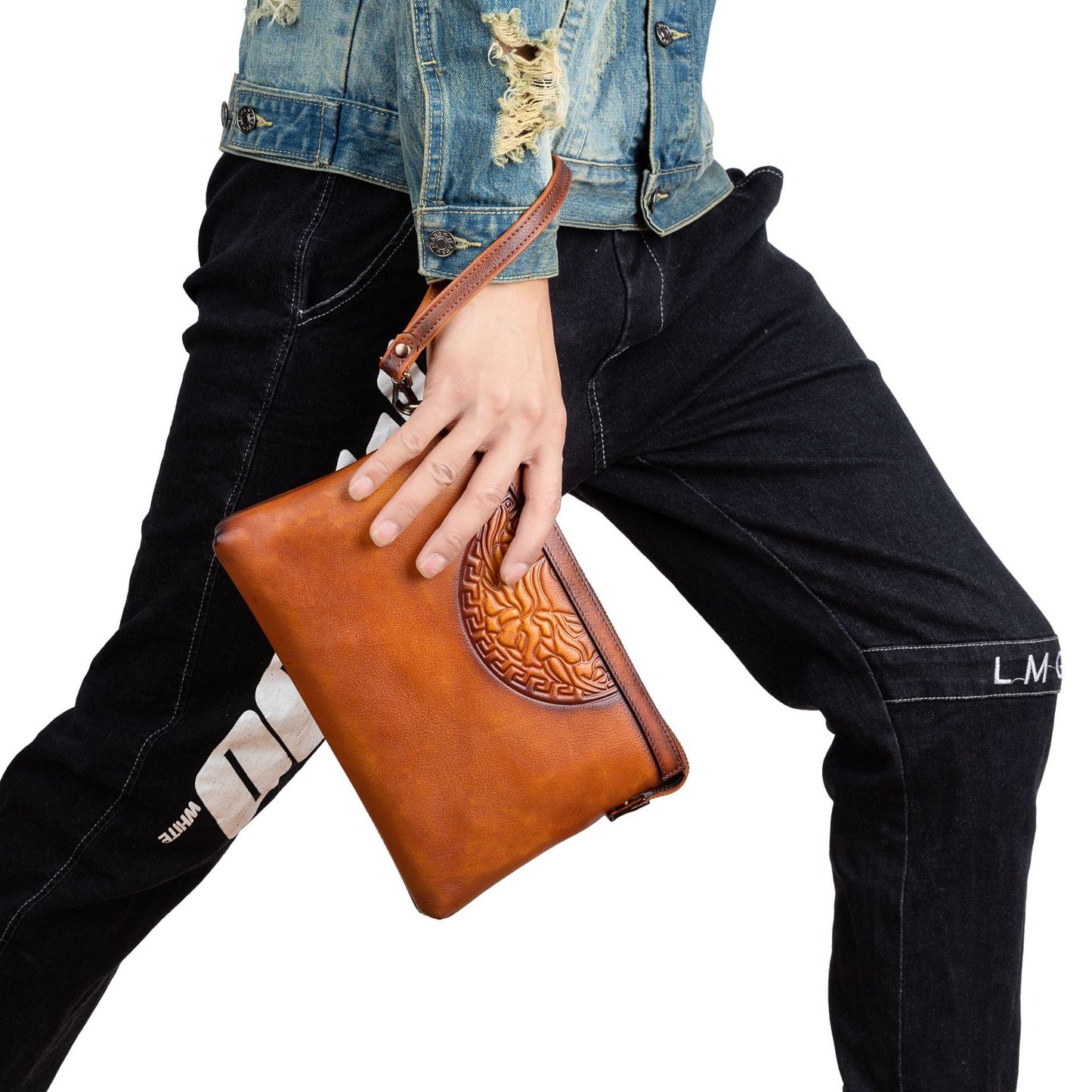Men's Clutch Bag Genuine Cowhide Leather Retro Casual Men's Handbag