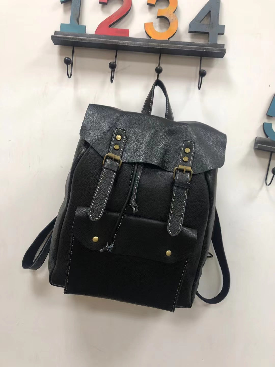 Men's backpack cowhide genuine leather Korean fashion casual large capacity travel bag for men