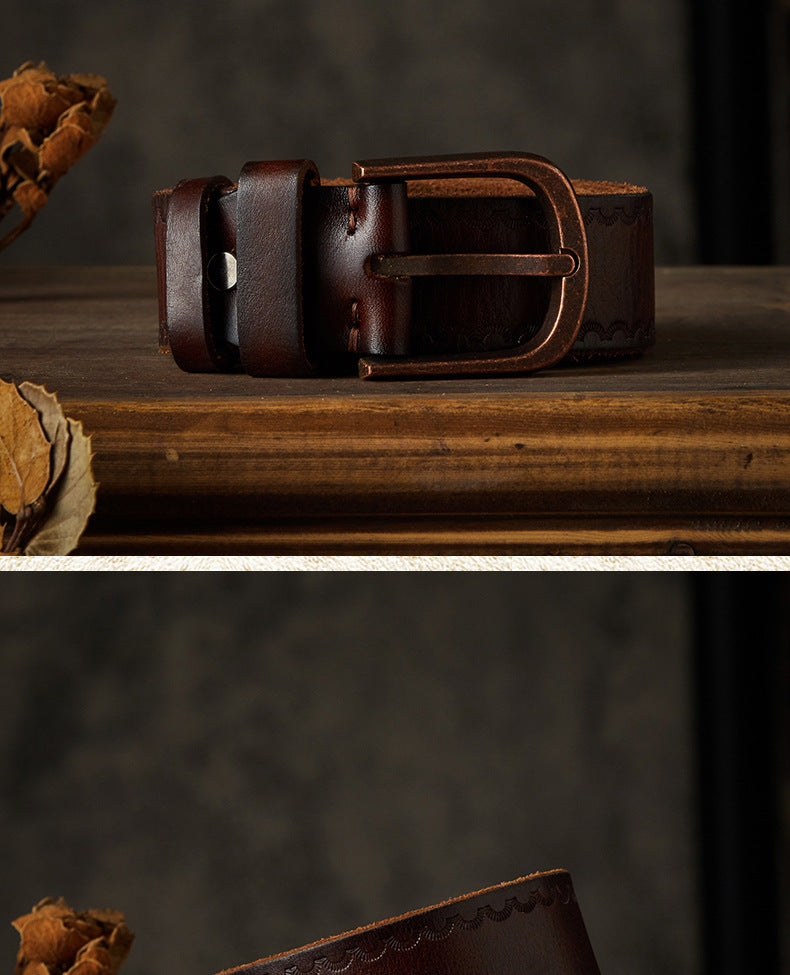 Men's belt handmade vintage cowhide genuine leather casual fashion needle buckle copper buckle belt
