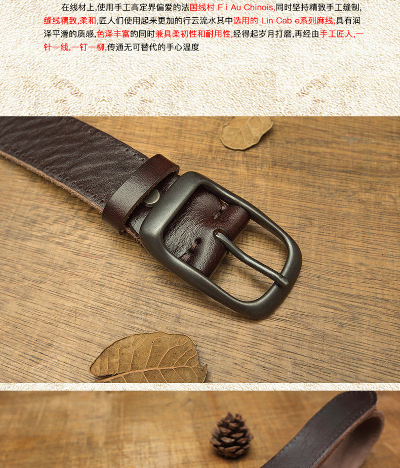 Men's Belt Cowhide Genuine Leather Handmade Needle Buckle Retro Casual Men's Belt