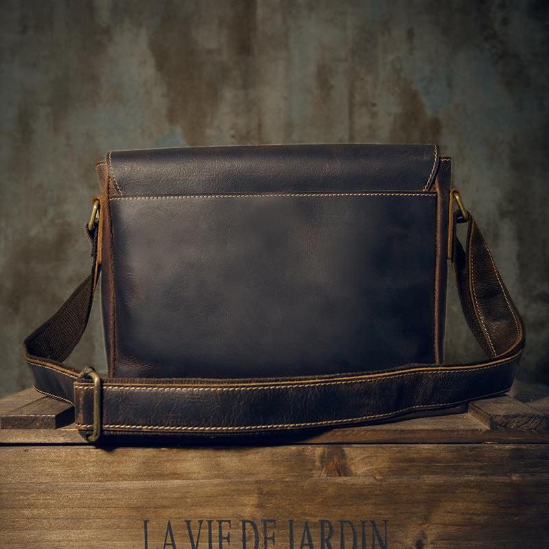 Men's Messenger Bag Handcrafted Genuine Cowhide Leather Shoulder Bag Simple Fashion Unique Crossbody Bag