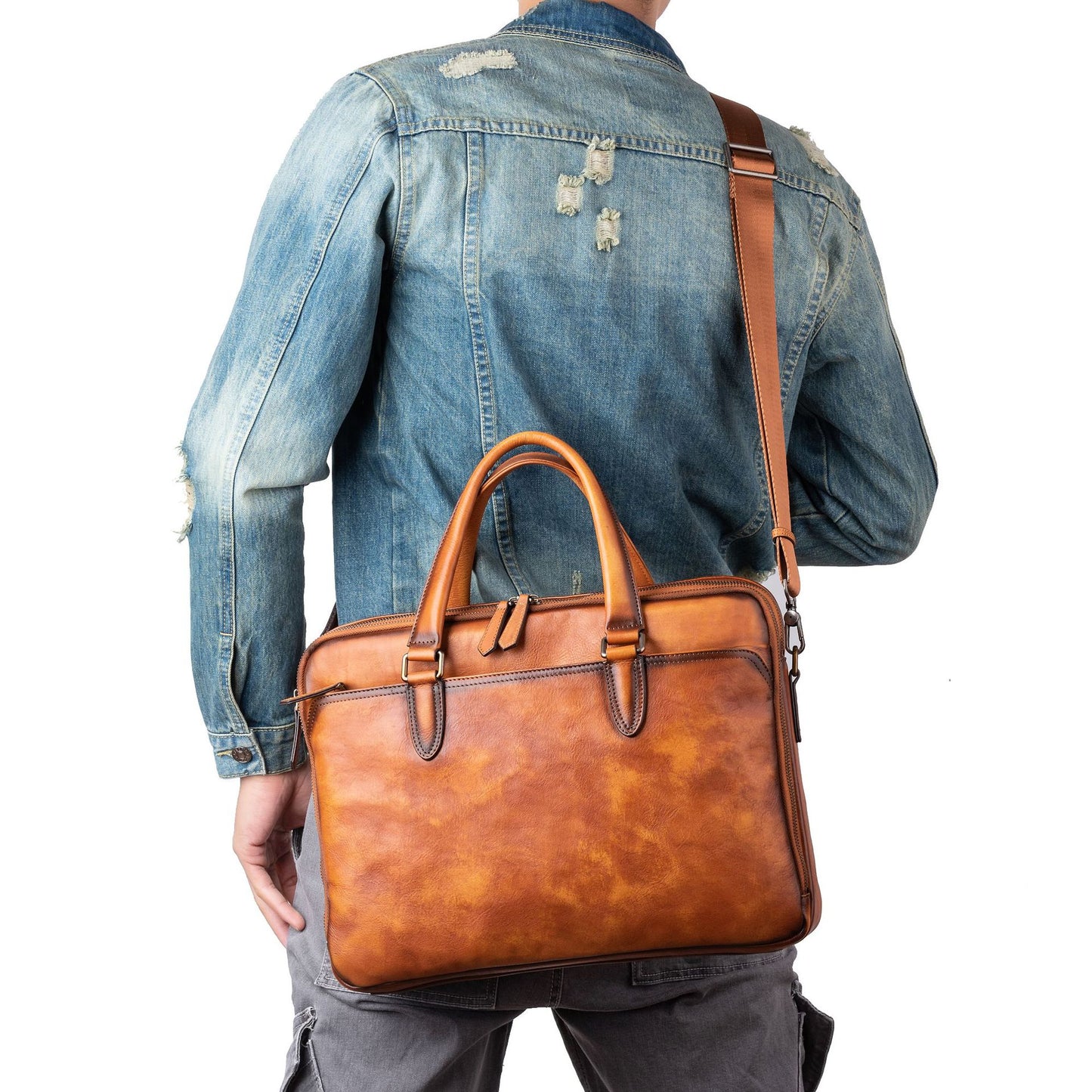 Men's Briefcase Cowhide Genuine Leather Business Commuter Computer Bag File Bag Men's Handbag