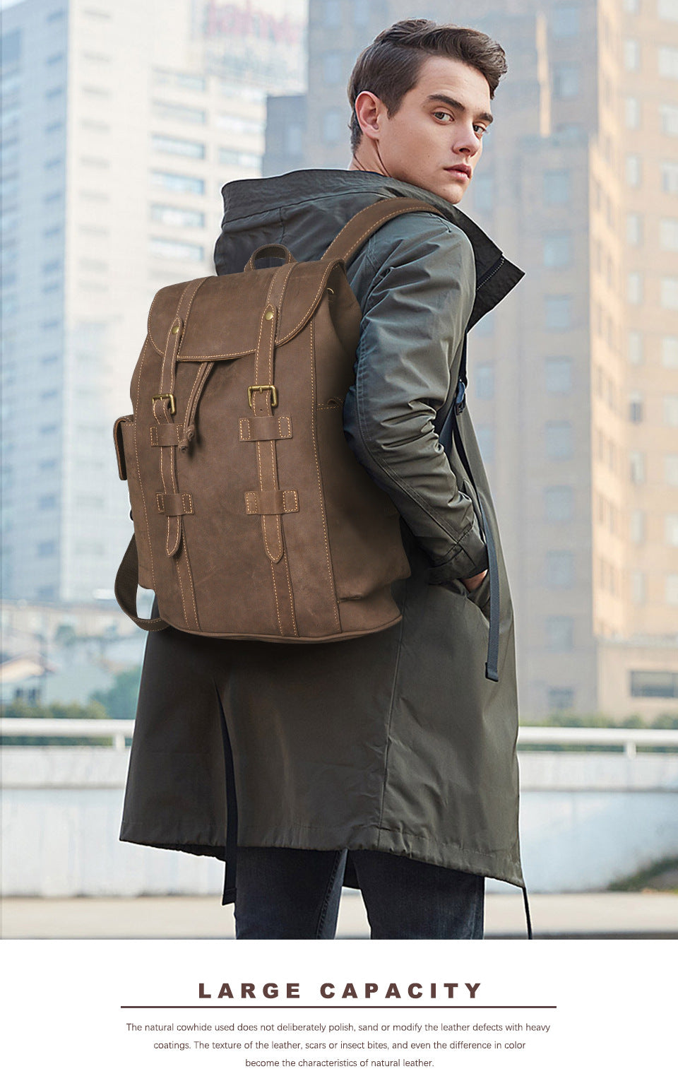 Men's backpack cowhide genuine leather retro large capacity computer bag for men