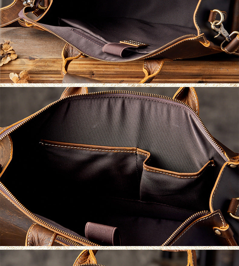 Men's original handmade handbag travel bag cowhide genuine leather messenger bag crossbody shoulder bag