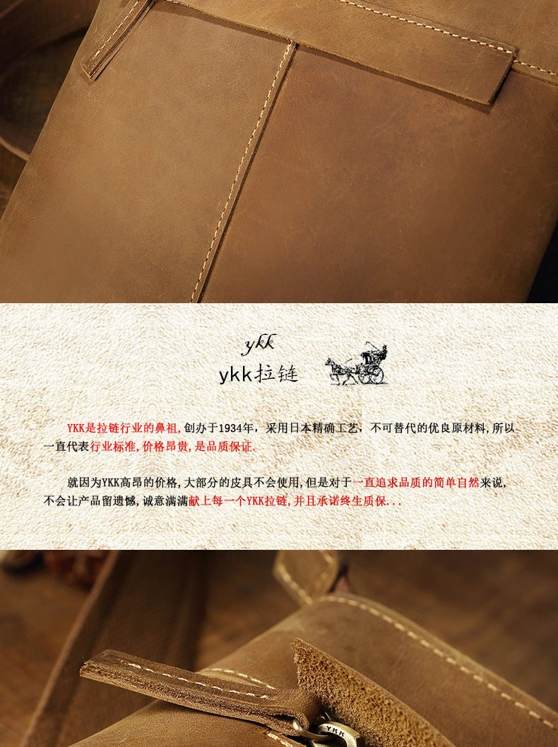 Men's Shoulder Bag Handcrafted Genuine Cowhide Leather Crazy Horse Simple Retro Crossbody Bag for Men