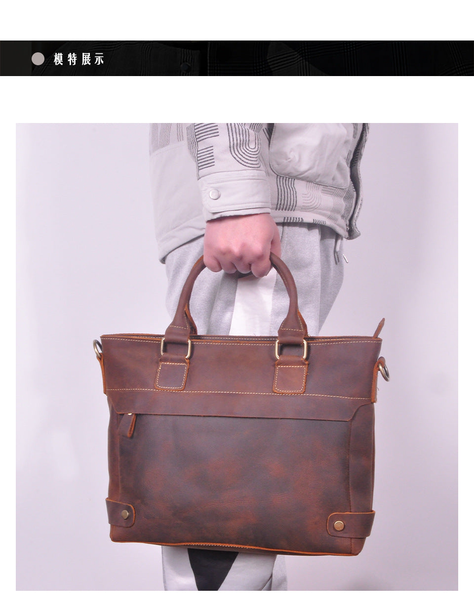 Men's Briefcase Handbag Cowhide Genuine Leather Retro Business Men Computer Bag