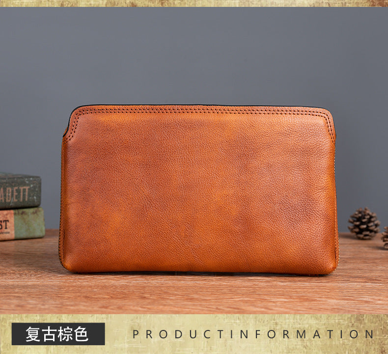 Men's Clutch Bag Genuine Cowhide Leather Practical Retro Casual Men Bag