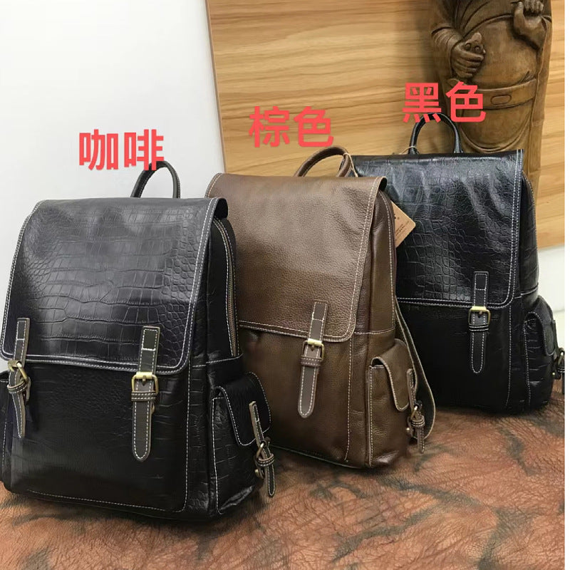 Men's backpack genuine cowhide leather high quality luxury fashion large capacity travel bag