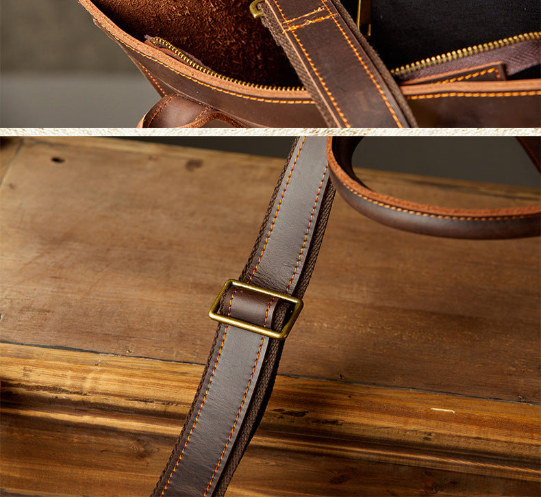 Men's Handbag Handbag Business Commuting Cow Leather Crazy Horse Handwork Retro Men Briefcase Crossbody Shoulder Bag