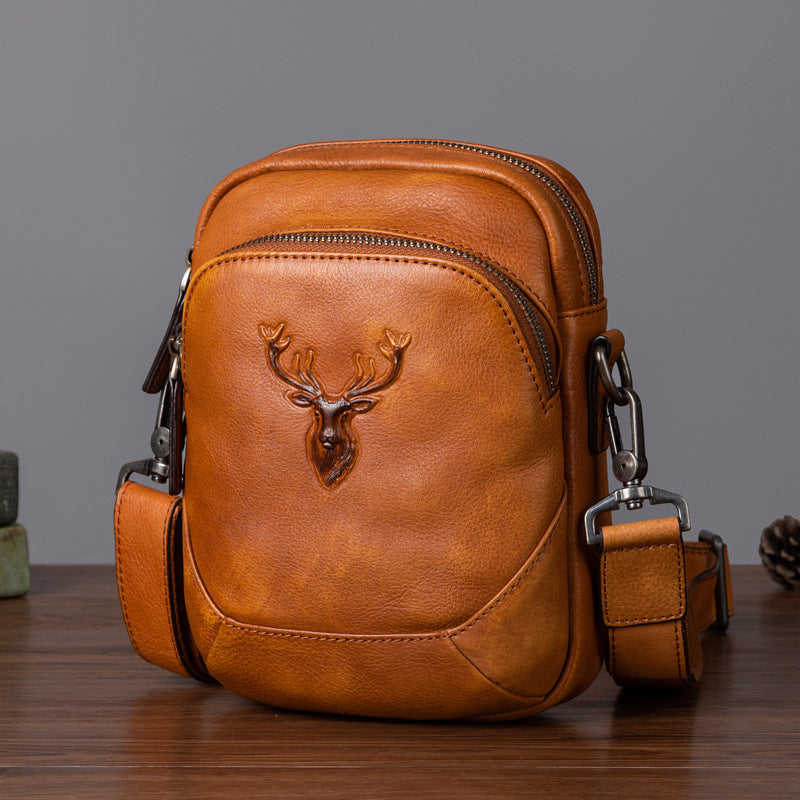 Men's Bust Bag Versatile Cowhide Genuine Leather Retro Casual Crossbody Bag for Men