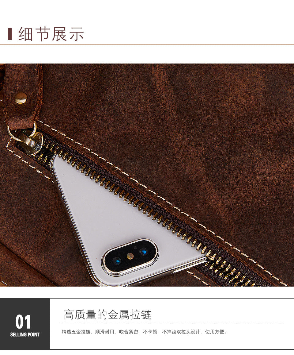 Men's Shoulder Bag Cowhide Genuine Leather Retro Travel Outdoor Crossbody Bag for Men