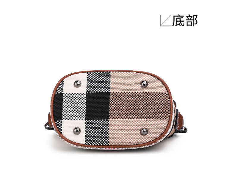 Genuine leather women's bag plaid leather bucket bag trend cowhide canvas bag trend shoulder bag. pochette