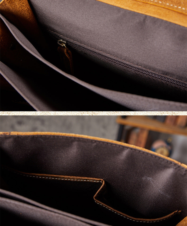 Men's Backpack Handcrafted Genuine Cowhide Leather Retro Multifunctional Casual Crossbody Bag Handbag Handbag for Men
