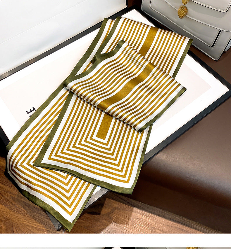 Silk scarf simple temperament vertical striped silk scarf women elongated fashion neck guard scarf