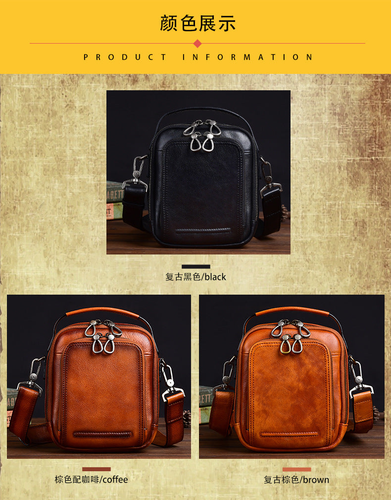 Men's Shoulder Bag Genuine Cowhide Leather Retro Casual Crossbody Bag for Men