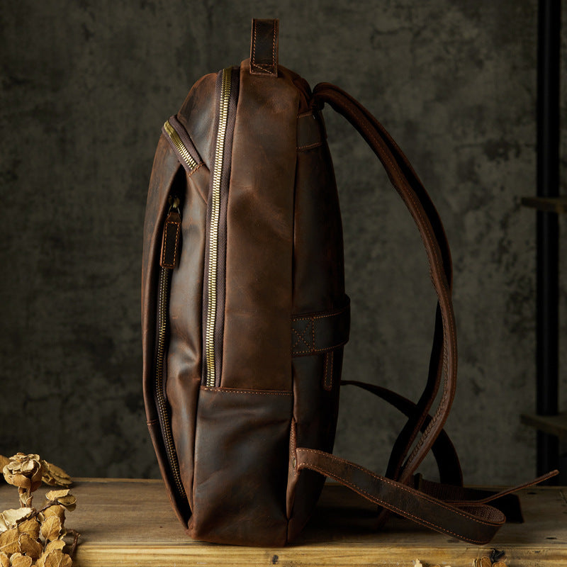 Men's Rucksack Genuine Cowhide Leather Handmade Casual Large Capacity Men's Business Bag Travel Bag