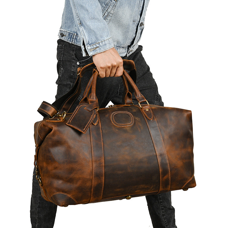 Men's Handbag Genuine Cowhide Luggage Bag Retro Casual Large Capacity Business Travel Bag for Men