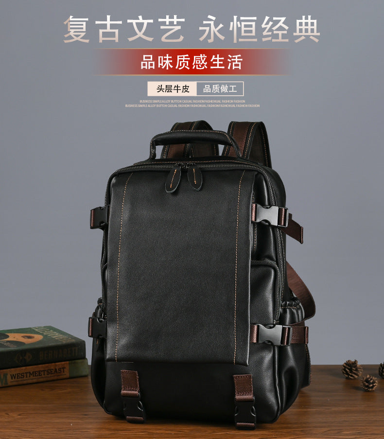 Men's backpack cowhide genuine leather business casual computer bag fashion large capacity travel bag for men