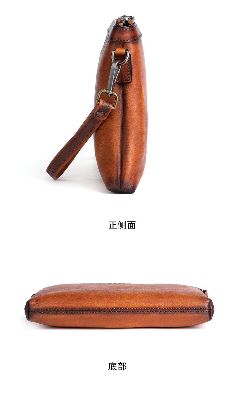 Men's Clutch Bag Genuine Cowhide Leather Retro Casual Men's Handbag