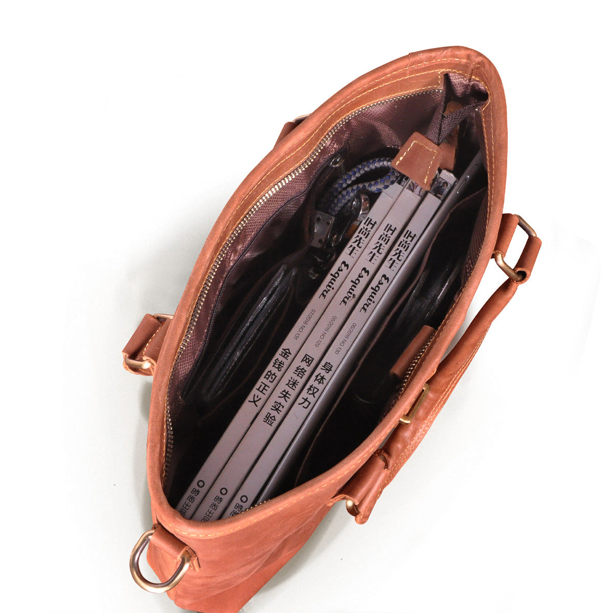 Men's Briefcase Shoulder Bag Retro Business Handbag Cowhide Genuine Leather Men Computer Bag