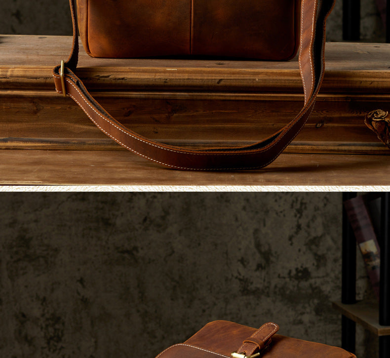 Men's Shoulder Bag Made of Genuine Cowhide Leather Original Handmade Casual Crossbody Bag Messenger Bag for Men