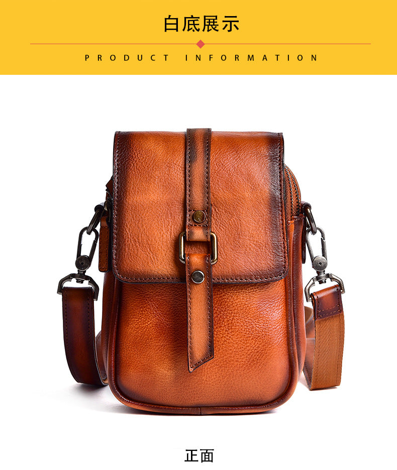 Men's Shoulder Bag Genuine Cowhide Leather Retro Casual Unisex Crossbody Bag