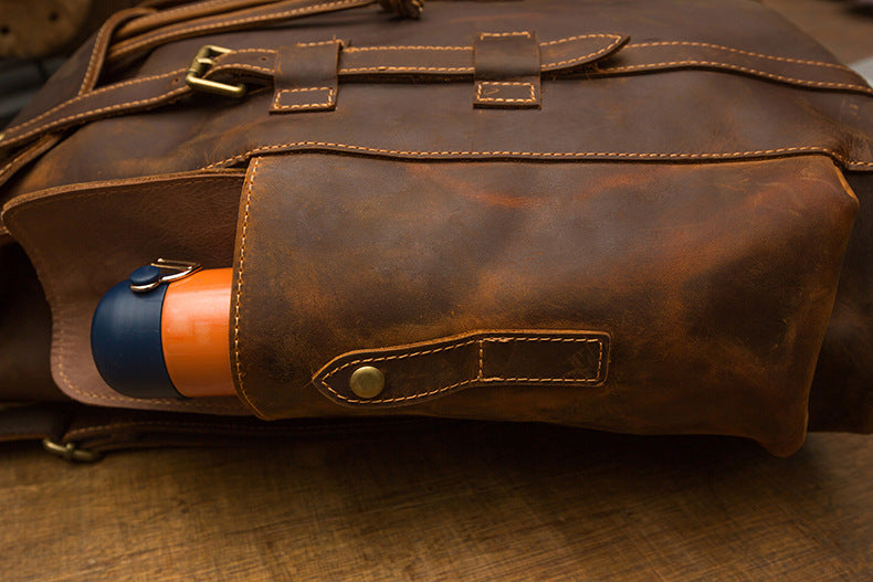 Men's Backpack, Original Handcrafted, Genuine Cowhide Leather, Retro Casual, Unisex, Travel Bag, Computer Bag