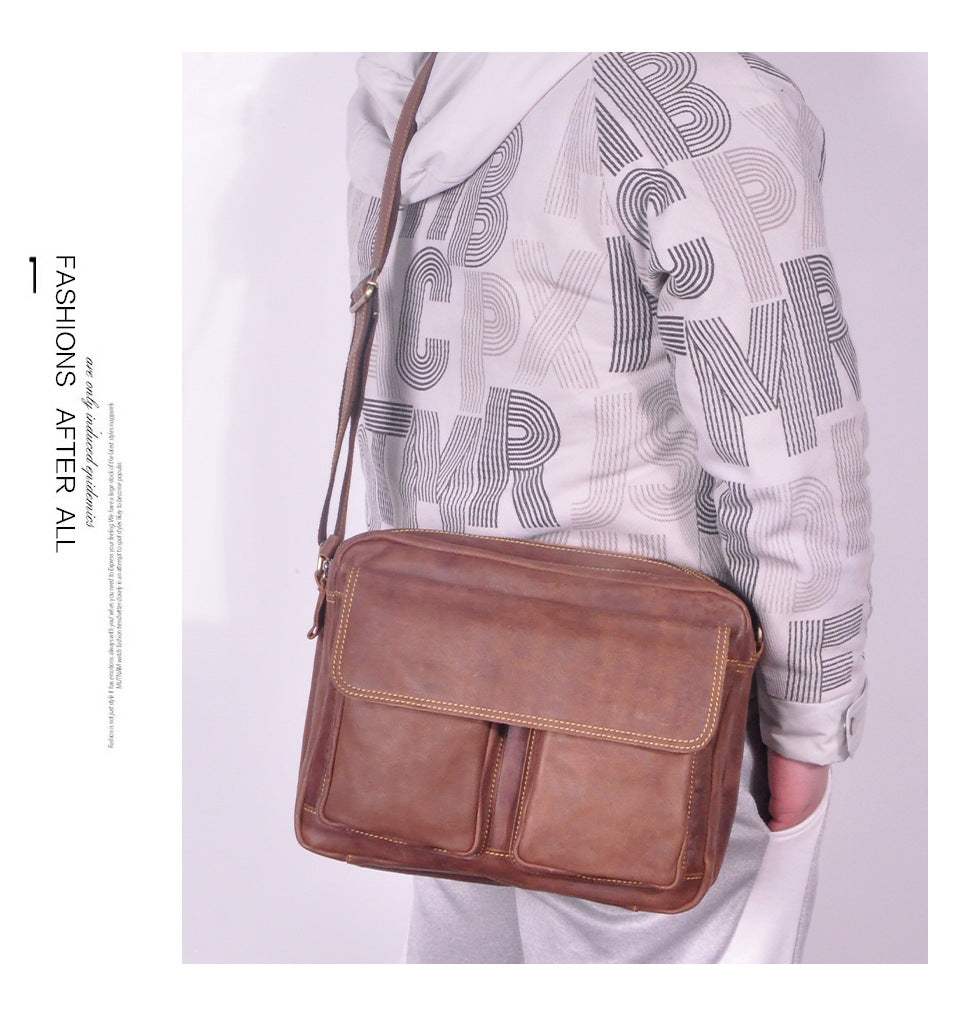 Men's Briefcase Genuine Cowhide Leather Retro Crossbody Bag Men's Shoulder Bag Computer Bag