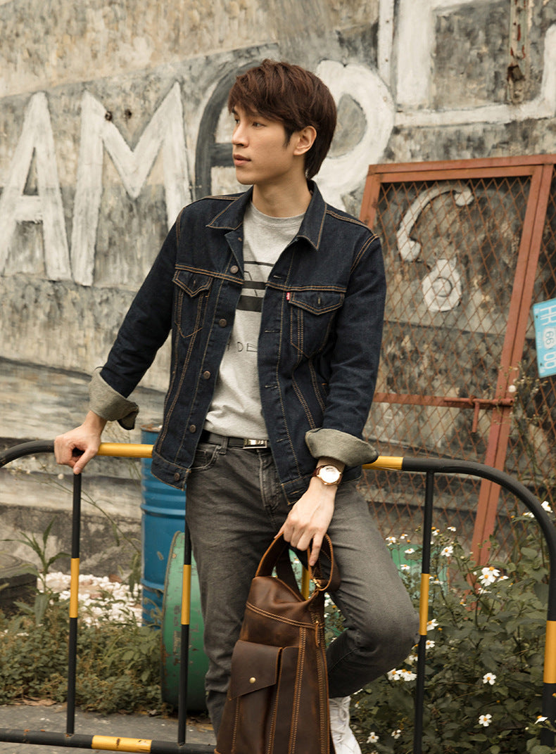 Men's Crossbody Bag Cow Leather Crazy Horse Handmade Retro Unique Fashion Multifunctional Shoulder Bag
