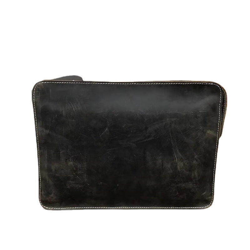 Men's Briefcase Retro Cowhide Genuine Leather Crazy Horse Commuting Simple Crossbody Bag for Men
