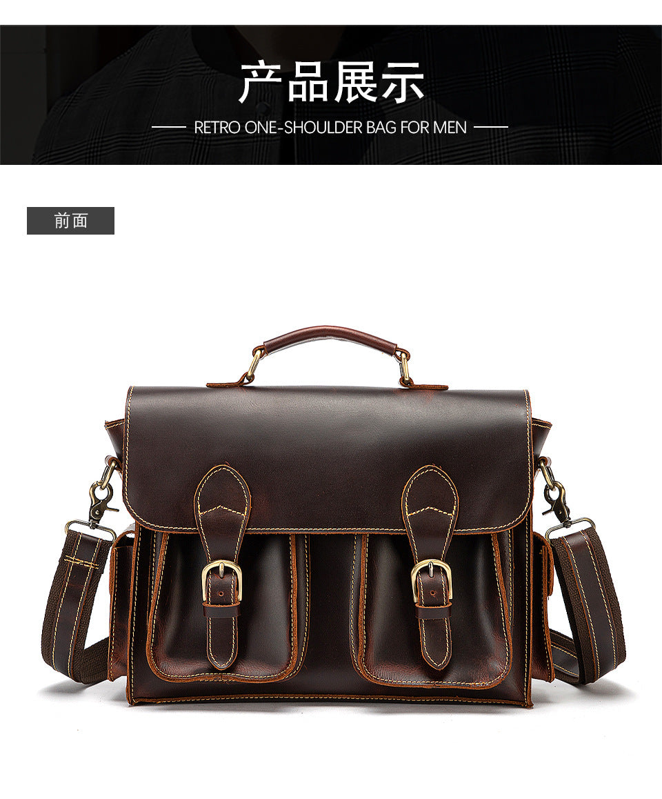 Men's Briefcase Handbag Cowhide Genuine Leather Retro Business Computer Bag for Men