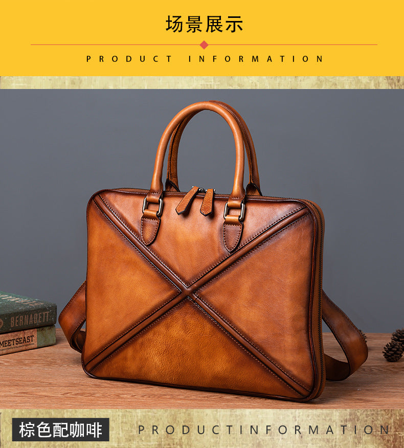 Men's Briefcase Genuine Leather Cowhide Retro Casual Men Handbag