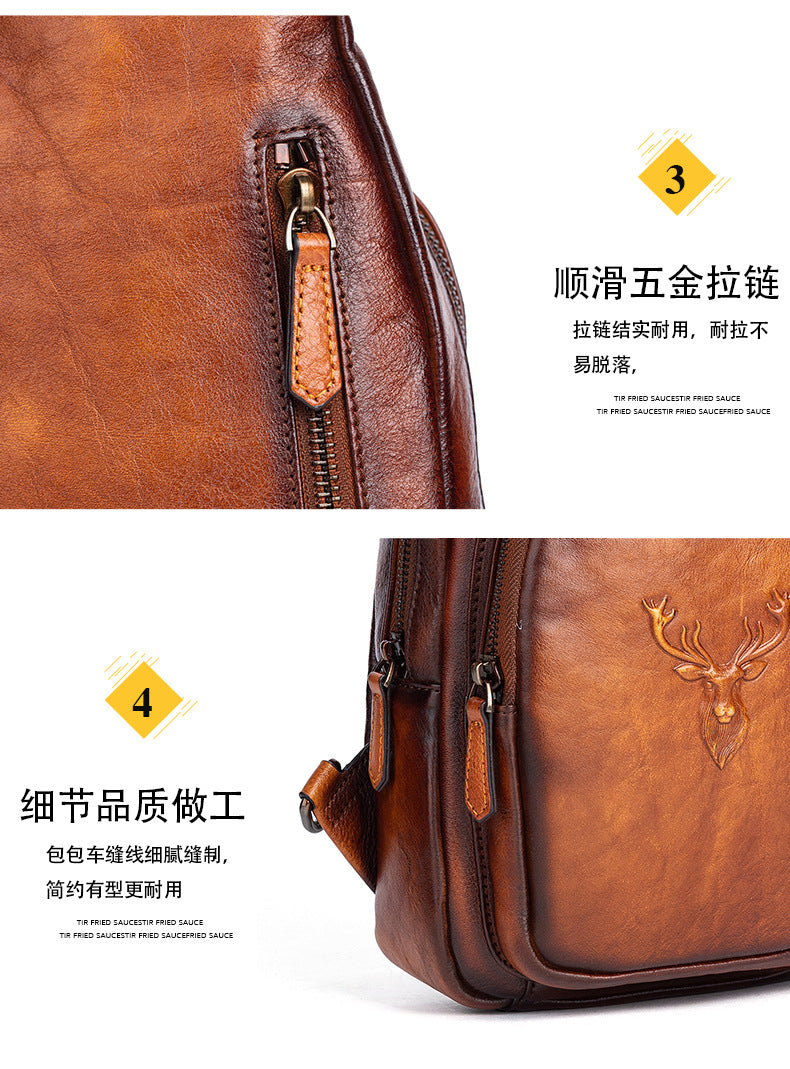 Men's bust bag Genuine cowhide leather retro casual crossbody bag for men