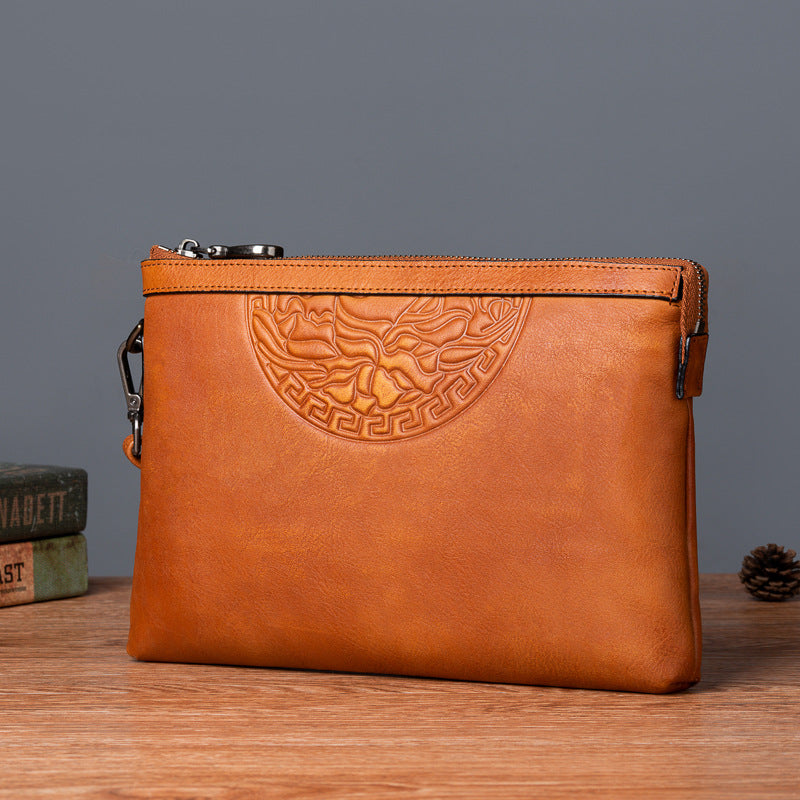 Men's Clutch Bag Genuine Cowhide Leather Retro Casual Men's Handbag