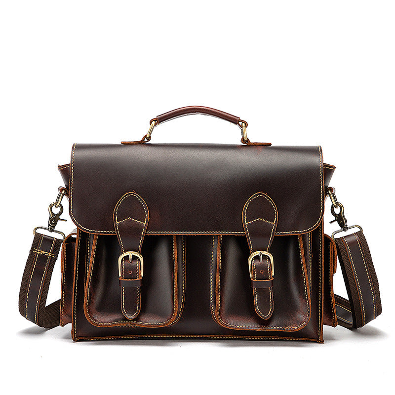 Men's Briefcase Handbag Cowhide Genuine Leather Retro Business Computer Bag for Men