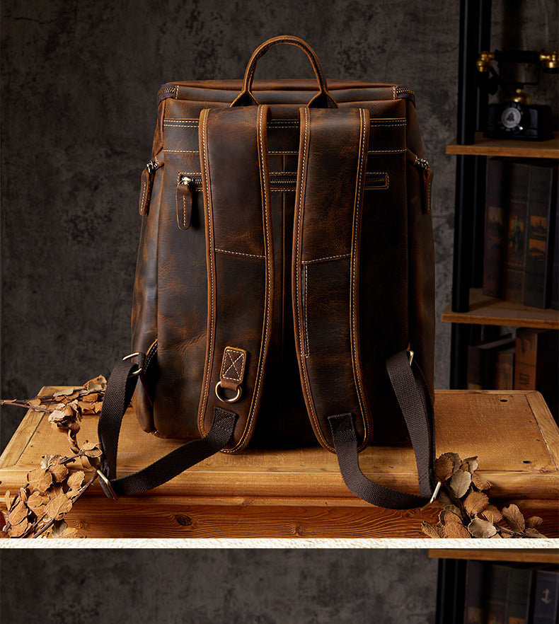 Men's backpack, handmade, genuine cowhide leather, retro outdoor men's travel bag, computer bag