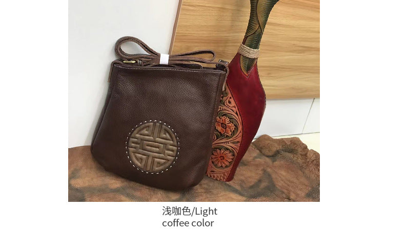 Men's Shoulder Bag Genuine Cowhide Leather Retro Fashion Casual Crossbody Bag for Men