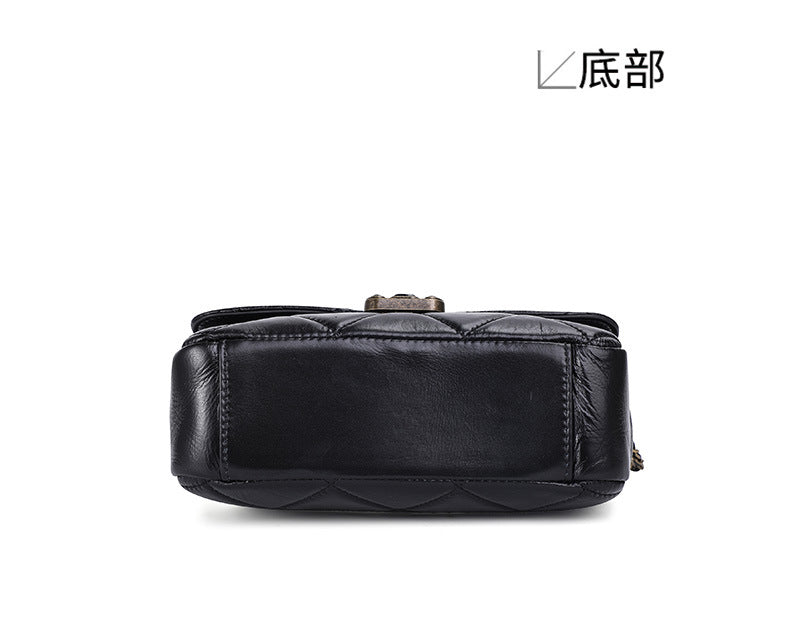 Women's bag Cowhide plaid chain bag Retro luxury fashion shoulder bag that goes with anything. Pochette