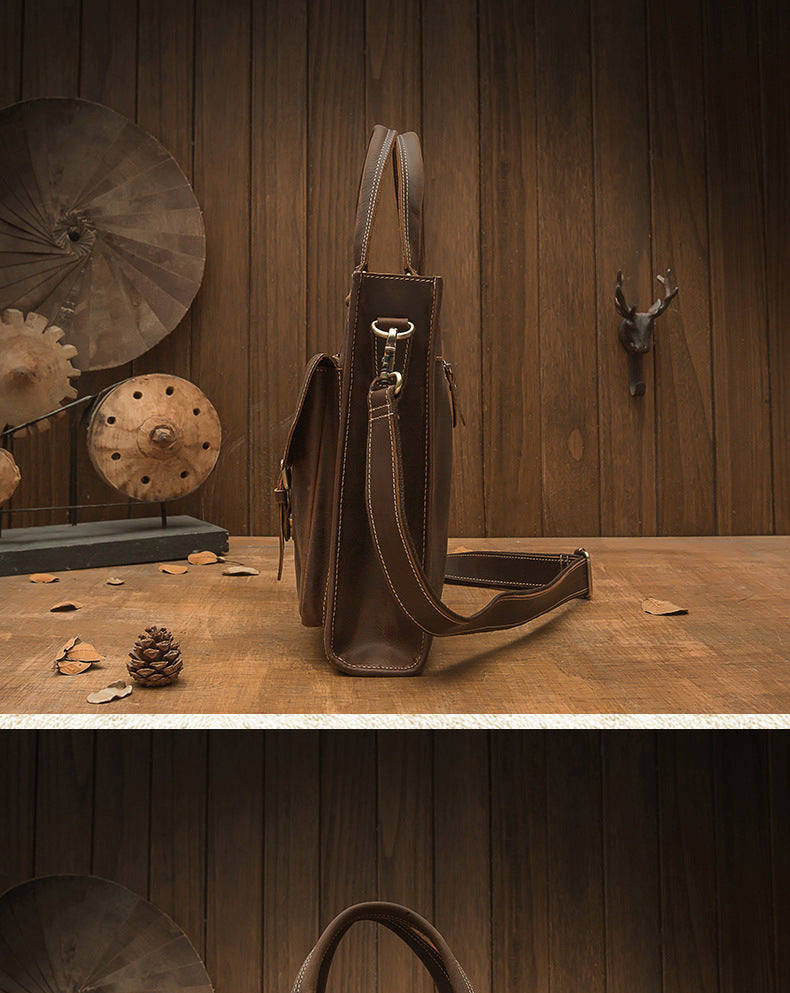 Men's Handbag Handbag Handmade Retro Cowhide Genuine Leather Shoulder Bag Crossbody Bag Crazy Horse Cambridge Briefcase